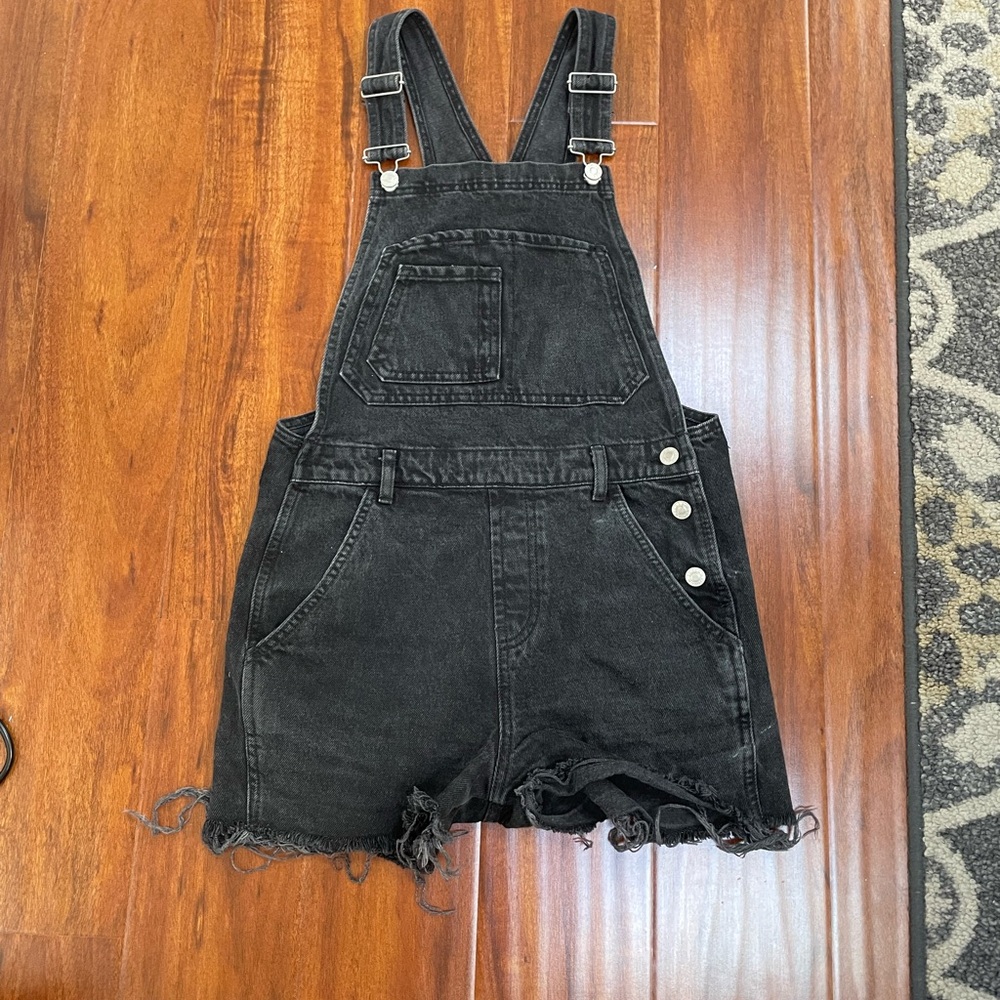 Black Denim Overall Shorts